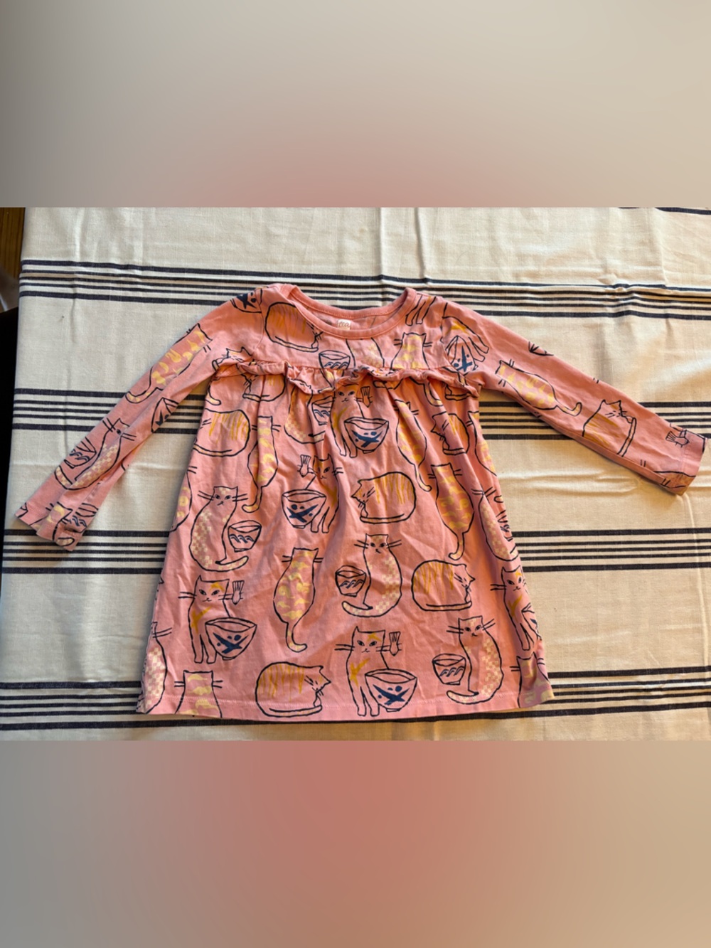 Tea Collection Pink Cat Print Long Sleeve Dress